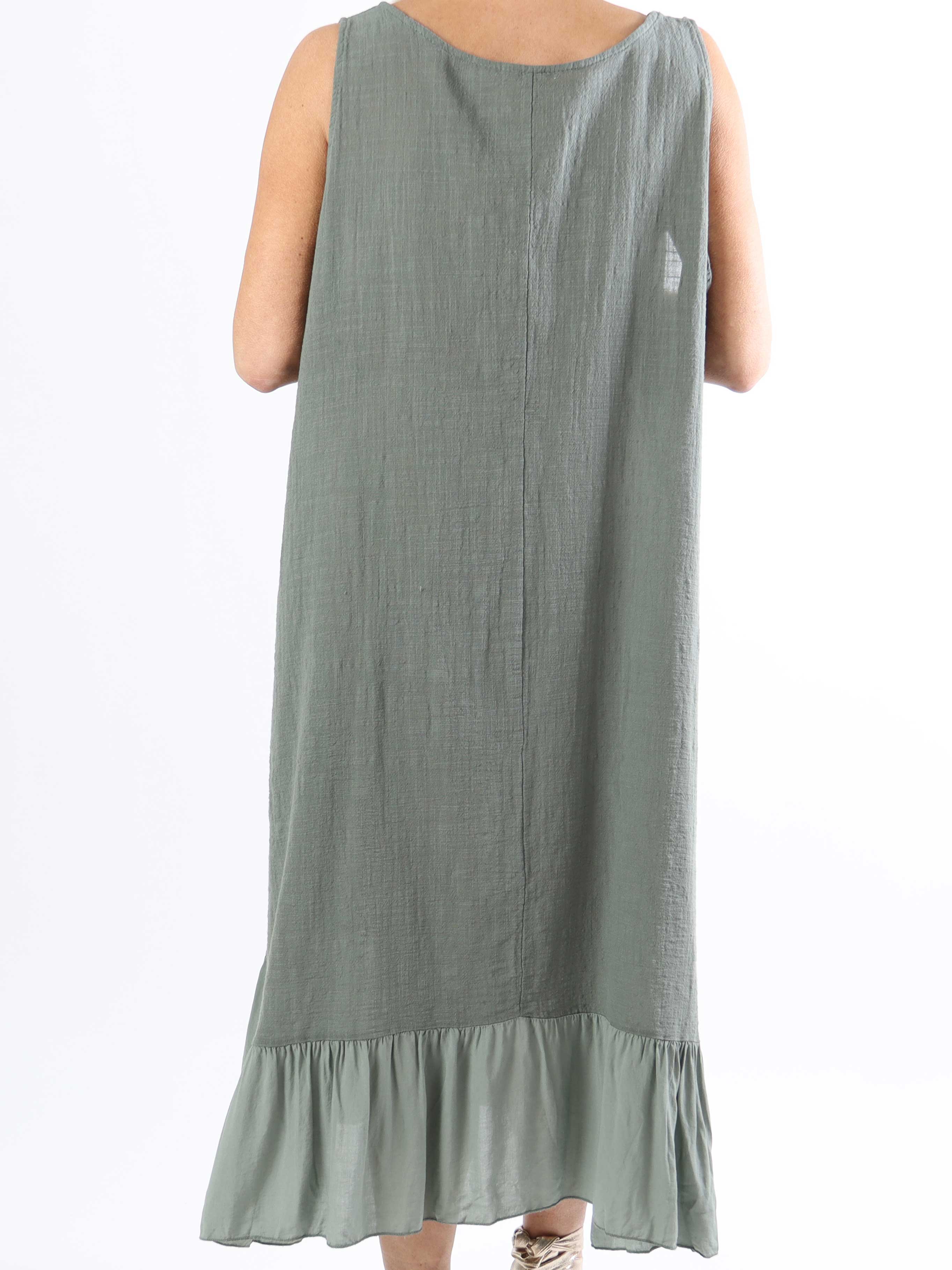 Mille - Plus size sommarklänning i linne med volang